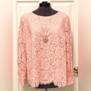 Talbots Lace Poet Sleeve Top Peach NWT